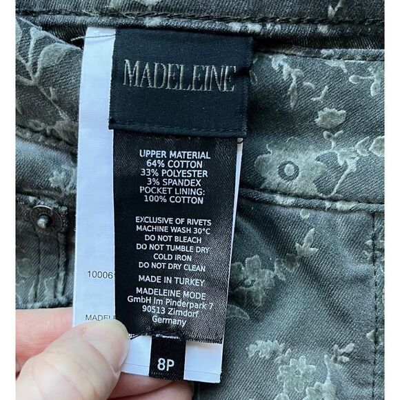 MADELEINE Slim Five Pocket with Flock Print Ombré Effect in Sage Green, Size 8P - Picture 9 of 16